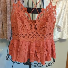 Gorgeous Rust Color Adella Cami From Free People Questions? Leave A Comment Below! Fitted Lace Camisole With Ruffles, Lace Ruffled Camisole Tank Top, Lace Ruffle Camisole Tank Top, Lace Tops With Spaghetti Straps And Ruffles, Lace Top With Ruffles And Spaghetti Straps, Lace Tops With Ruffles And Spaghetti Straps, Fitted Ruffle Crochet Top, Lace Ruffle Cami Tank Top, Lace Ruffled Cami Tank Top