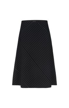 Mackintosh - Stretch Italian Twill Pinstripe Skirt - Product Image Chic Pinstripe Skirt For Work, Elegant Striped Relaxed Skirt, Elegant Striped Midi Skirt, Pinstripe Vertical Stripes Skirt For Work, Carlisle, Flared Skirt, Fall Collections, Spring Collection, Flare Skirt