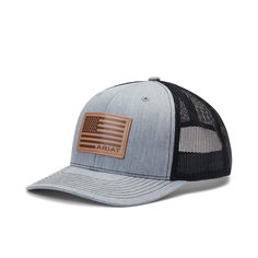 This Ariat cap is ready for outdoor fun with a heathered fabric bill for sun protection and mesh back to keep your head cool. Snapback closure adjusts for the perfect fit. Features a embroidered USA flag with patch logo. \r\n\r\nEmbroidered USA flag and Ariat patch\r\nBlack mesh back\r\nSnapback closure\r\nSix panels\r\n100% polyester\r\n\r\nFlag Patch Cap | Men's Flag Patch Cap in Grey Brown Polyester, Size: OS by Ariat Racing Horse, Country Hats, Caps For Men, Brown Fits, Cap Mens, Flag Patches, Gift List, Outdoor Fun, Outdoor Outfit