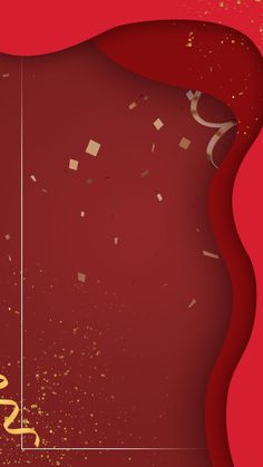 a red background with gold confetti and streamers on the bottom right corner