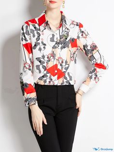 Orcajump - Abstract Print Shirt, Casual Button Front Turn Down Collar Long Sleeve Shirt, Women's Clothing Long Sleeve Shirt Women, Casual Shirt, Print Shirt, Abstract Print, Shirt Sleeves, Long Sleeve Shirt, Printed Shirts, Sleeve Shirt, Women's Clothing