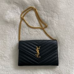 100% Authentic Ysl Black Purse. I Have The Receipt, Dust Bag, And Box. Used But In Good Condition, Ysl Logo On The Front Is A Little Scratched Up As You Can See In The Second To Last Picture. If You Need Pictures Of Any Other Angles Or Have Questions Let Me Know. You Can Wear This As A Crossbody Or Double Up The Chain To Wear As A Shoulder Bag. Price $1790, Paid $1950 After Tax. Ysl Bag Aesthetic, Black Ysl Bag, Bags Ysl, Ysl Logo, Yves Saint Laurent Bags, Black Purse, Bags Aesthetic, Double Up, Saint Laurent Bag