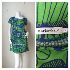 Info :- 🎀 Brand : Marimekko 🍍Made in Lithuania 🍉Size : 34 🍈 Cotton Fabric 🍉 Condition : Like new Measurement 🍉 Bust : 36 inches 🛍 Shoulder : 14 inches 🍀 Sleeve : 6 inches 🍍 Waist : 42 inches ☘ Hip : 44 inches 🌷 Length : 32 inches Shipping: US$ 15 Shipment:  All items are shipped to you registered International Airmail.  Payment:  We accept payment through Paypal. Thank you for looking! Green Graphic Print Dresses, Green Cotton Dress With Graphic Print, Casual Cotton Dresses With Abstract Print, Patterned Cotton Dress With Graphic Print, Cotton Graphic Print Patterned Dresses, Cotton Graphic Print Dresses For Vacation, Retro Cotton Dress With Graphic Print, Graphic Print Short Sleeve Dress For Beach, Vacation Dresses With Graphic Print