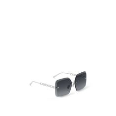 LOUIS VUITTON® - Lv Jewel Square Sunglasses - Silver Black Silver Rimless Evening Sunglasses, Silver Rimless Sunglasses For Evening, Elegant Clear Sunglasses For Evening Wear, Elegant Clear Sunglasses For Evening, Designer Clear Sunglasses For Evening, Luxury Silver Sunglasses With Uva Protection, Rimless Glass Sunglasses For Evening, Evening Rimless Glass Sunglasses, Sunglasses Silver