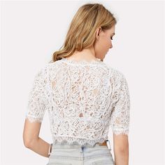 Gender: Women Sleeve Style: REGULAR Clothing Length: Short Material: Polyester Fabric Type: Lace Model Number: blouse170914301 Sleeve Length(cm): Three Quarter Collar: O-Neck Decoration: Lace Pattern Type: Solid Style: Casual Color Style: Natural Color UID: 171227223 Fabric: Fabric has some stretch Material: Lace, Polyester Collar: Round Neck Style: Elegant Length: Crop Spring V-neck Lace Crop Top, Spring V-neck Lace Top, White Fitted Lace Top With V-neck, Fitted V-neck Blouse With Lace Top, Fitted Lace Top Blouse With V-neck, Fitted V-neck Lace Top Blouse, Fitted Lace Top V-neck Blouse, Fitted Lace V-neck Blouse, Round Neck Crop Top