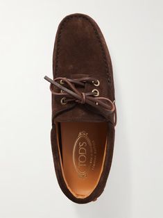 TOD'S Gommino leather-trimmed suede loafers | NET-A-PORTER Boat Fashion, Classic Boat, Tods Shoes, Printed Jewelry, Tailored Shorts, Jo Malone London, Suede Loafers, Ski Wear, Soft Suede