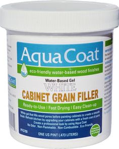 a jar of water based white cabinet grain filler