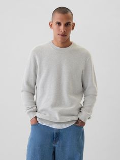 Soft, textured cotton sweater.  Crewneck.  Long sleeves.  Banded hem.  Fit: Classic.  A straight & easy fit.  Hits at the hip.  Models are 6′1″–6′2″ 185 cm–188 cm) with a 31″ 79 cm) waist & 32–33″ 81 cm–84 cm) inseam & are wearing Gap Everyday Spring Sweater With Ribbed Cuffs, Gap Cotton Crew Neck Sweatshirt, Gap Cotton Sweatshirt For Fall, Gap Relaxed Fit Sweatshirt With Ribbed Cuffs, Gap Long Sleeve Sweatshirt With Ribbed Cuffs, Gap Relaxed Fit Long Sleeve Sweatshirt, Gap Relaxed Fit Sweatshirt For Fall, Gap Long Sleeve Relaxed Fit Sweatshirt, Gap Relaxed Fit Sweatshirt