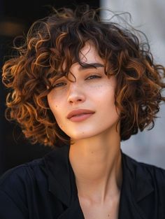 Trendy Curly Bob Haircuts for All Curl Types Inverted Curly Bob With Bangs, Curly Bob Bangs, Curly Hair Bun Styles, Curly Hair Bob Haircut, Hair Bun Styles, Blonde Curly Bob