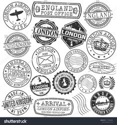 stamps with the names and symbols of london, england