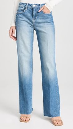 L'AGENCE Tiana Wide Leg Jeans | Shopbop Medium Wash Full Length Pants With Frayed Hem, Spring Workwear Jeans With Zip Fly, Spring Workwear Jeans, Fitted Medium Wash Bottoms With Welt Pockets, Fitted Washed Jeans With Cropped Leg, Fitted Washed Jeans With Cropped Legs, Classic Denim Blue Bottoms With Frayed Hem, Fitted Bottoms With Welt Pockets In Medium Wash, Light Wash Flare Jeans For Work