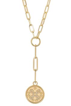 FOUNDRAE-True Love Spark Medallion Refined Clip Necklace-YELLOW GOLD Gold Medallion Coin Necklace With Cable Chain, Yellow Gold Medallion Chain Necklace, Yellow Gold Medallion Coin Necklace With Adjustable Chain, Yellow Gold Medallion Necklace With Adjustable Chain, Yellow Gold Medallion Necklace, Elegant Yellow Gold Medallion Necklace With Cable Chain, Luxury Yellow Gold Medallion Necklace With Adjustable Chain, Yellow Gold Medallion Necklace With Paperclip Chain, Gold Medallion Chain Necklace With Paperclip Chain