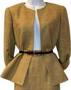 Vintage Tan Tweed 2pc Skirt Suit by Dana Buchman - Thrilling Luxury Tweed Skirt Suit, Vintage Long Sleeve Single Breasted Skirt Suit, Vintage Fitted Skirt Suit With Notch Lapel, Luxury Vintage Fitted Skirt Suit, Mini Skirt Suit, 1960s Skirt Suit, Skirt Suit, Vintage Boutique, Skirt Set