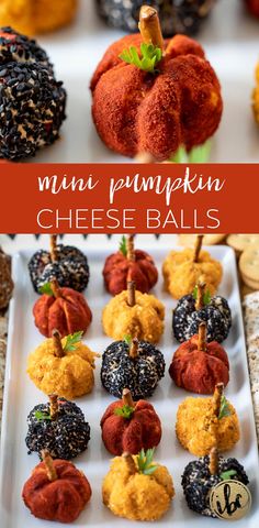 mini pumpkin cheese balls on a white plate