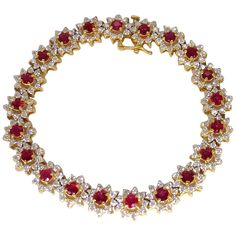 Bracelet Diamond, Tennis Bracelet Diamond, Ruby Diamond, Lovely Jewellery, Natural Ruby, Diamond Cluster, Tennis Bracelet, Gold Yellow, Vibrant Red