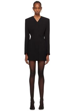 JACQUEMUS: Black Les Sculptures 'La robe Cubo' Minidress | SSENSE Chic Fitted V-neck Jacket Dress, Fitted V-neck Blazer Dress For Cocktail, Tailored V-neck Dresses For Fall, Designer Knee-length Mini Dress For Work, Fall Fitted Blazer Dress With Structured Boning, Tailored Mini Dress For Night Out In Fall, Tailored Mini Dress For Evening In Fall, Tailored Mini Dress For Evening Events In Fall, Structured Mini Dress For Fall Evening