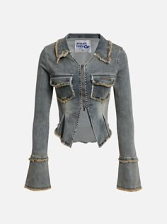 Top Streetwear Brand AelfricEden, Street fashion clothes shopping online, free shipping worldwide! Long Sleeve Jean Jacket, Mini Pleated Skirt, Top Streetwear Brands, 2000s Clothes, Cool Girl Style, Y2k Skirt, Rave Outfit, Vintage Denim Jacket, Clothing Details