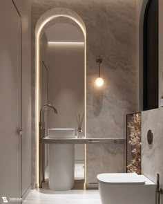 Elegant bathroom in marble and brass Unique Bathroom Mirrors, Toilet Design Modern, Backlit Bathroom Mirror, Large Bathroom Mirrors, Minimal Bathroom, Wc Design, Mirror Bathroom