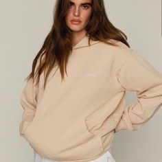 Perfect Basic Neutral Addition To Your Wardrobe. Beige Long Sleeve Hoodie For Loungewear, Everyday Cozy Fit Long Sleeve Hoodie, Comfortable Long Sleeve Hoodie For Everyday, Cream Sporty Hoodie For Fall, Beige Hoodie With Adjustable Hood For Spring, Casual Cream Fleece Hoodie, Beige Hoodie Relaxed Fit For Everyday, Cream Casual Hoodie With Cozy Fit, Sporty Cream Hoodie For Fall