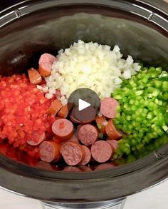 the food is being prepared in the slow cooker