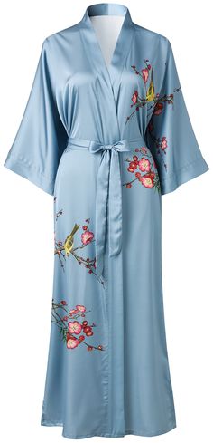 PRICES MAY VARY. 100% Polyester Imported Tie closure Hand Wash Only Polyester Charmeuse. Selected high quality fabrics. This beautiful kimono has the smoothest flowing drape and comfort and silky soft . One Size Fits Most. Fits up to 48" at chest & hip. 54" length. If you require a size larger than our size specification, this robe will not close. Need a larger size, please search and choose "Ledamon Plus Size". Kimono collar, belt loops and inside ties. Tie closure. There are pockets on both si Spring Silk Wrap Robe, Spring Satin Wrap Kimono, Spring Silk Robe With Open Front, Spring Satin Kimono With Kimono Sleeves, Kimono Collar, Robe For Women, Beautiful Kimono, Plus Size Kimono, Beautiful Kimonos