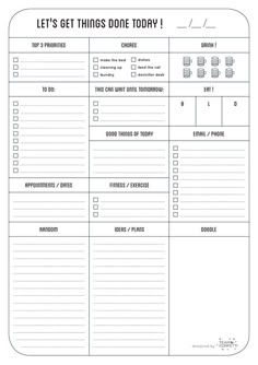 a printable planner with the words let's get things done today