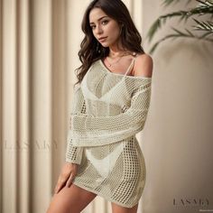 Lasaky - Beachy Keen Cover-Up Garment with Long Sleeves Silk Formal Dress, Long Flowy Skirt, Long Sleeve Swimwear, Long Sleeve Swim, Elegant Scarves, Beach Wear Outfits, Long Evening Gowns, Beach Swimsuit, Beachwear For Women