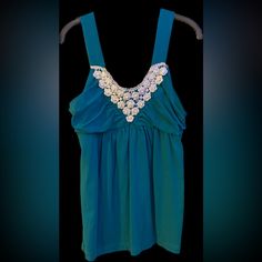 Brand Say What Teal V-Neck Tank With Pearl Beading. Never Worn. Non-Smoking Home Fast And Easy Shipping Thank You For Your Support! Summer Beaded V-neck Tops, Summer V-neck Beaded Top, Beaded V-neck Tops For Summer, Beaded V-neck Top For The Beach, Casual Beaded V-neck Tops, Embellished Blue V-neck Top, Blue Embellished V-neck Top, White Crochet Tank Top, White Lace Crop Top