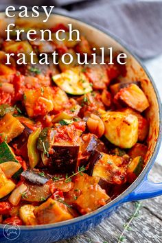 an easy french ratatoulie recipe in a blue pan