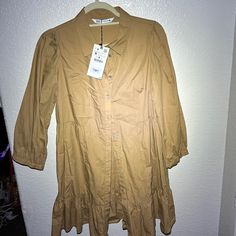 Nwt. Woman’s Tan Colored Zara Button Down Dress. Size M. Fall Cotton Midi Dress With Button Closure, Cotton Midi Dress With Button Closure For Fall, Casual Button-up Cotton Midi Dress, Cotton Button-up Midi Dress For Day Out, Zara Cotton Midi Dress For Work, Cotton Midi Mini Dress With Button Closure, Cotton Mini Dress With Buttons For Work, Zara Button-up Mini Dress With Buttons, Zara Button-up Daywear Dresses