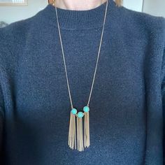 Nwt. Gold And Bronze Chains With Turquoise Stone. Drop Earring. Great Gift! Turquoise Jewelry With Adjustable Chain For Party, Turquoise And Gold, Drop Earring, Necklace Earring Set, Turquoise Stone, Blue Gold, Womens Jewelry Necklace, Earring Set, Color Blue