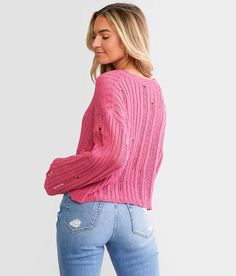 Willow & Root Destructed Boxy Cropped Sweater - Pink Small, Women's Fuchsiapurple Open weave v-neck sweater Bust measures 44 3/4 on size small Body length 18 1/2 on size small. Layering piece(s) and/or accessories sold separately.. 60% Polyester 40% Acrylic. Hand wash cold water. Do not bleach. Dry flat. Do not iron. Dry clean.. Measurements: Bust -Fullest part of bust with arms at sides. Waist -Circumference of natural waist: above belly button below rib cage. Hips -Standing with feet together Fuchsia Purple, Sweater For Women, Waist Circumference, Women's Sweaters, Open Weave, Rib Cage, 2 On, Pink Sweater, Layering Pieces