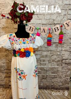 (1) Puebla Maxi Mexican Dress – Camelia Mexican Boutique Gala Dress Long, Mexican Dresses Traditional, Short Hair Curls, Chiapas Dress, Mexican Boutique, Puebla Dress, Mexican Embroidery Designs, Luau Ideas, Bump Fashion