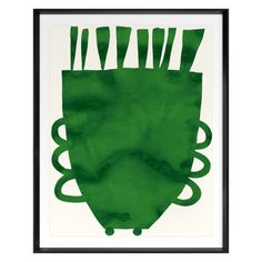 a painting with green paint on the bottom and black frame above it is a white background