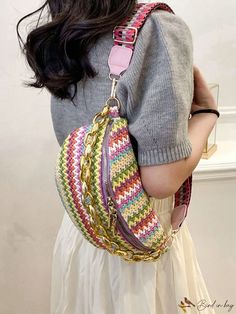 BirdinBag - Retro Chain Decor Waist Bag with Small Size and Colorblock Design Casual Green Bag With Chain Strap, Casual Crossbody Shoulder Bag With Chain, Casual Pouch Bag With Chain Strap, Multicolor Travel Shoulder Bag With Chain Strap, Trendy Multicolor Shoulder Bag With Chain Strap, Multicolor Bags With Chain Strap For Daily Use, Hot Pink Bag, Chain Decor, Waist Bags