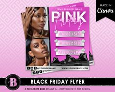 Elevate Your Black Friday Marketing with Customizable Canva Templates for Beauty Entrepreneurs! At The Beauty Boss Hub, we understand the significance of Black Friday for beauty entrepreneurs like you. It's a golden opportunity to showcase your skills, pamper your clients, and boost your business. In today's digital age, your online presence matters more than ever, and that's where our editable Canva templates come into play. ♡ Tailored for Beauty Professionals Our Canva templates have been meticulously crafted to cater to a variety of beauty businesses, from eyelash artists and makeup artists to beauty salons, spas, nail technicians, stylists, boutiques, hair extensions, and wig installation businesses. Regardless of your niche, our templates are designed to help you stand out in the crow Pink Friday Sale, Wig Boutique, Black Friday Marketing, Black Friday Flyer, Black Friday Sale Flyer, Beauty Entrepreneur, Fitness Icon, Naming Your Business, Spa Business