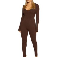 Brand New Ribbed-Knit Jumpsuit. Material Is 86% Rayon, 14% Spandex. Brown Jumpsuit Outfit, Wardrobe Brown, Brown Jumpsuit, Mesh Romper, Dark Chocolate Color, Brown Jumpsuits, Cami Jumpsuit, Naked Wardrobe, Jumpsuit Outfit