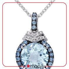 in stock Macy's Blue Jewelry With Diamond Accents, Macy's Round Gemstone Necklaces, Macy's Round Gemstone Necklace, Macy's Blue Diamond Accented Jewelry, Macy's Blue Diamond Accent Jewelry, Macy's Gemstone Necklaces, Light Blue Jewelry With Diamond Accents, Formal Light Blue Round Jewelry, Formal Round Blue Topaz Necklace