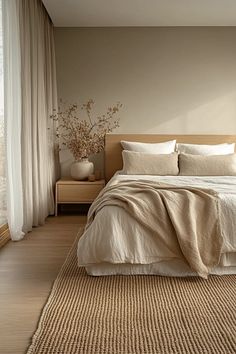 29 Minimalistic Bedroom Ideas for Ultimate Calm 14 Bedroom Hotel Ideas, Minimalist Bedroom Color Palettes, White Hotel Bedroom, Minimalist Master Bedrooms Decor, Simple Appartement, Bedroom Symmetry, Peaceful Bedroom Colors, Simple Bedroom Furniture