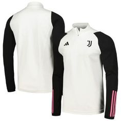 a women's white and black jacket with pink trims on the side,