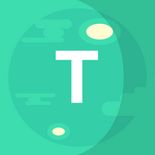 the letter t is placed in front of a green background with white circles and dots