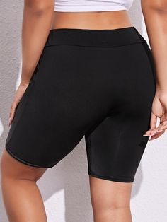 Black Sporty   Polyester Plain Biker Shorts Embellished High Stretch Spring/Summer/Fall Plus Size Bottoms Fall Plus Size, Traje Casual, Short Waist, Trendy Fashion Women, Biker Shorts, Hottest Trends, Autumn Summer, Summer Fall, Black Fashion