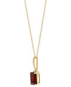 A stunning emerald-cut diamond is suspended from a long diamond bale on this elegant gold pendant necklace. Formal Fine Jewelry Diamond Necklace With Rectangular Pendant, Formal Diamond Necklace With Rectangular Pendant, Formal Diamond Cut Necklace With Rectangular Pendant, Fine Jewelry: Diamond Cut Rectangular Pendant, Fine Jewelry With Rectangular Diamond Cut Pendant, Fine Jewelry With Diamond Cut Rectangular Pendant, 14k Gold Necklace With Emerald Cut Diamond Accents, Elegant Diamond Necklace With Rectangular Pendant For Formal Occasions, Fine Jewelry Rectangular Pendant With Diamond Cut