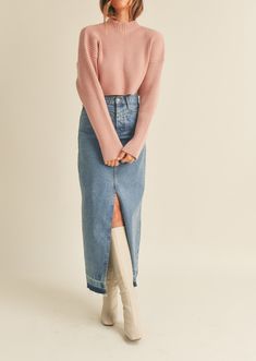 Enhance your wardrobe with this Basic Ribbed Crop Sweater. It features a mock neck, cropped long sleeve design and is made from soft, cozy fabric. Perfect for pairing with jeans, skirts or layering beneath a jacket for extra warmth.- 50% VISCOSE, 29% NYLON, 21% POLYESTER Dusty Rose Outfit, Curvy Fall Fashion, Autumn Mute, Springtime Outfits, Feminine Street Style, February Colors, Wardrobe Building, Western Casual, Uk Shopping