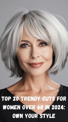 Embrace your style with these top 20 trendy cuts for women over 60 in 2024. From short and sassy pixie cuts to elegant bob styles, these haircuts are all about highlighting your confidence and personal flair. Whether you want something bold and daring or a more subtle, refined look, these trendy haircuts will help you feel empowered and stylish as you step into the new year. Wiglets For Short Hair, Hairstyles For Women With Receding Hairline, Medium Bobs For Fine Hair Over 50, Short Hair Styles Over 50 Older Women, Bob For 60 Year Old, French Bob Gray Hair, Medium Length Haircut For 60 Year Old Women, Haircut For Fine Thick Hair, Hair Styles For Receding Hairline Women