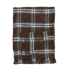 a brown and white plaid scarf on a white background