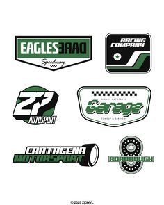 various logos and emblems for racing teams, including the number twenty one on each side