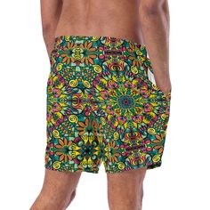 Fantastical Jungle Mandala Swim Trunks: A Vibrant and Symmetrical Pattern Design featuring Whimsical and Colorful Imaginary Plants and Creatures.Transform your wardrobe with this stunning pattern design, perfect for all-over print on Swim Trunks! The "Fantastical Jungle Mandala Swim Trunks" feature an intricate mandala that showcases the radial symmetry of whimsical and colorful imaginary plants and creatures, creating a mesmerizing and eye-catching effect.The mandala at the center of the design Green Swim Trunks With Built-in Shorts For Summer, Multicolor Swimwear With Built-in Shorts For Vacation, Summer Festival Swimwear, Green Hawaiian Summer Bottoms, Green Swim Trunks For Poolside Vacation, Yellow Swim Trunks For Summer Surfing, Green Swim Trunks For Surfing, Yellow Summer Swim Trunks For Surfing, Vibrant Summer Swim Bottoms