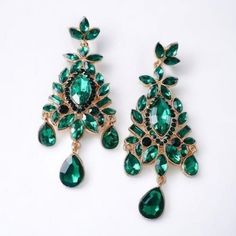 Crystal Jewel Dangle Earrings, Crystal Dangle Earrings With Jewels, Green Crystal Earrings With Sparkling Stones For Party, Green Jeweled Drop Bridal Earrings, Green Jeweled Bridal Drop Earrings, Green Jeweled Earrings For Party, Green Jeweled Party Earrings, Green Crystal Dangle Earrings, Green Jeweled Crystal Drop Earrings