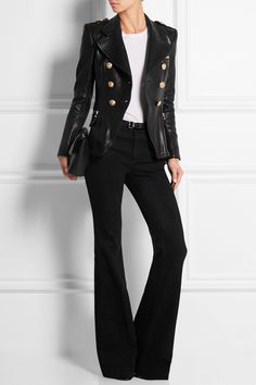 Stella Mccartney Jeans, Balmain Blazer, Black Leather Blazer, Neutral Outfits, Adam Lippes, Professional Wear, Funky Outfits, Chic Leather